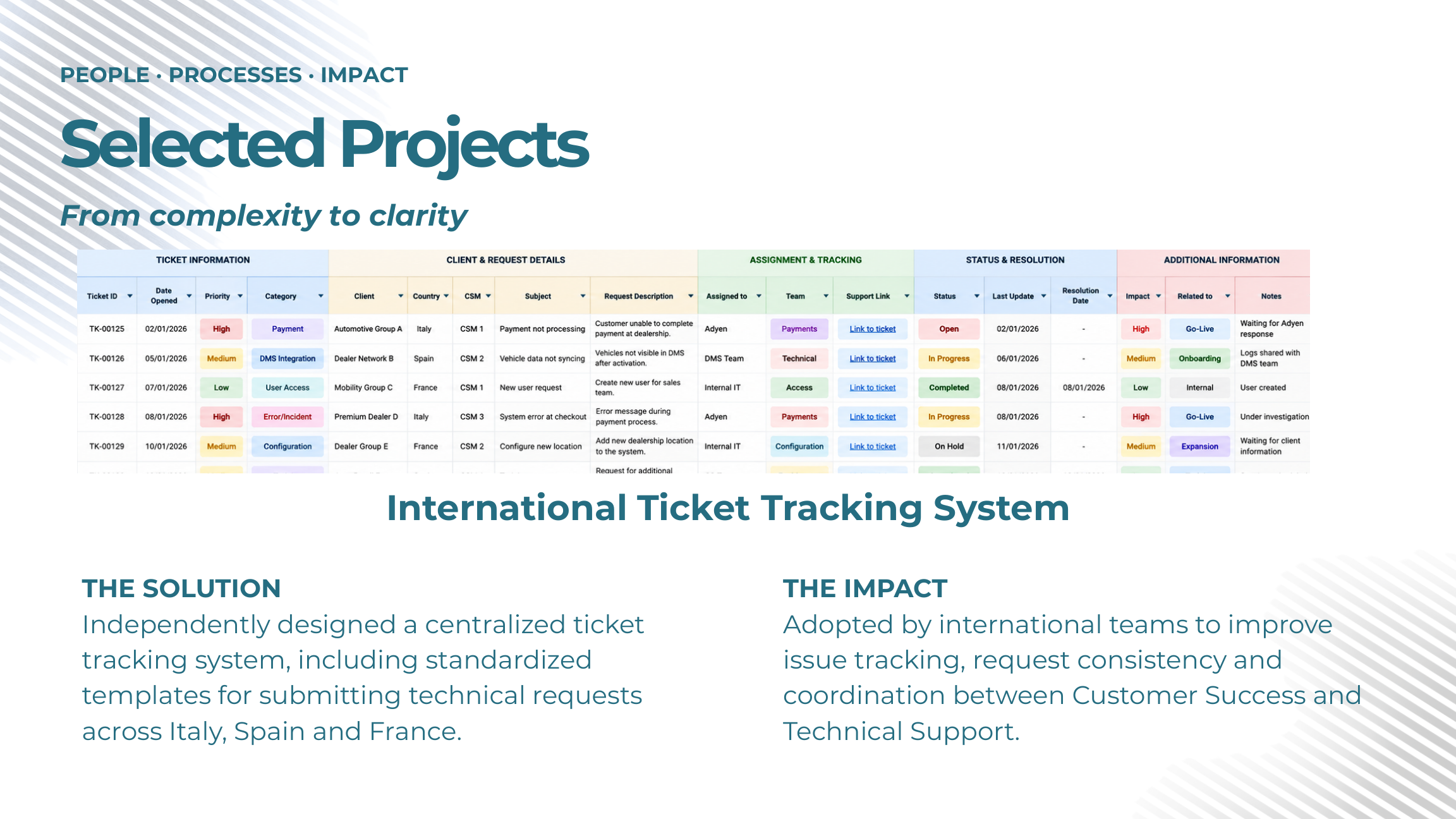 Illustrative international ticket tracking system from Anna’s portfolio